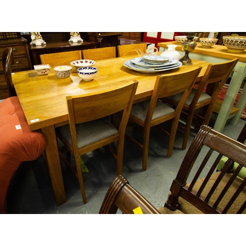 383 - LAURA ASHLEY OAK DINING TABLE 190CM LONG X 90CM DEEP X 77CM HIGH + 6 CHAIRS