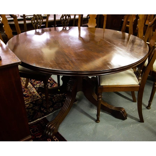 395 - ANTIQUE ROUND MAHOGANY DINING TABLE WITH CLAW FEET 131W CM