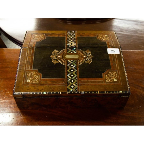 400 - ANTIQUE LADIES SLOPE INLAID WITH MOTHER OF PEARL 34 X 47CM X 13CM H