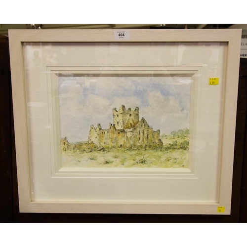 404 - DESMOND KIRWAN DUNBRODY ABBEY WATERCOLOUR 36 X 23CM