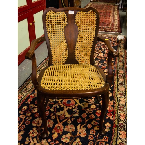 407 - MAHOGANY FRAME OCCASIONAL CHAIR WITH BERGERE PANELS