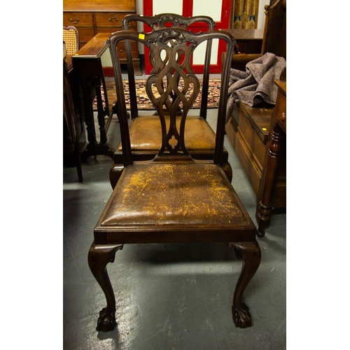 415 - 8 MAHOGANY RIBBON BACK CHAIRS WITH CLAW FEET