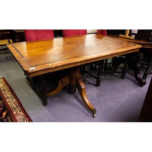 425 - RECTANGULAR INLAID TABLE ON CARVED PINEAPPLE TRIPOD BASE - WW 130 X 78 X 78H CM