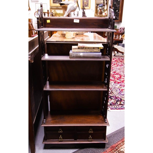 437 - NEAT MAHOGANY  OPEN BOOKSHELF WITH DRAWER BASE 53W X 17D X 114H CM