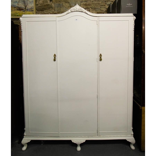 499 - PAINTED MAHOG. FRENCH 3 PART FITTED MAHOGANY WARDROBE. 150 X 63 X 202CM HIGH