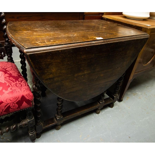 511 - ANTIQUE OAK LEG DINING TABLE WITH DROP LEAF  90L x 50W (closed) + 43 each leaf x 72h in cm