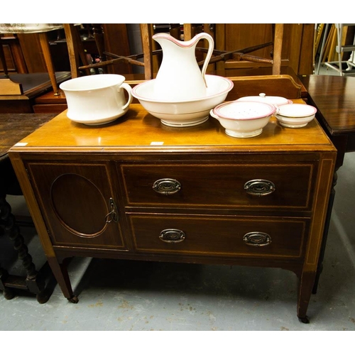 512 - INLAID MAHOGANY WASHSTAND / CABINET WITH JUG AND BOWL SET