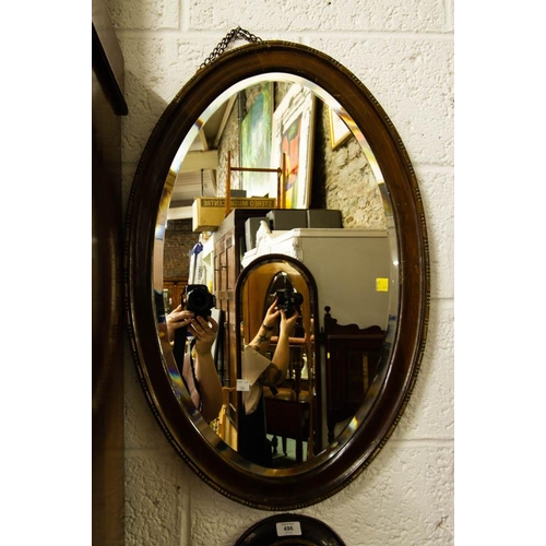 556 - OVAL MAHOGANY HALL MIRROR + HALF MOON TABLE