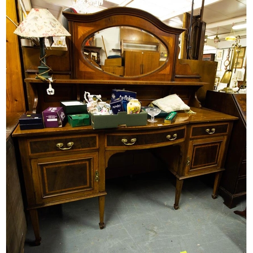 557 - INLAID MIRROR BACK MAHOGANY SIDEBOARD AF. 180 X 160CM X 180CM HIGH