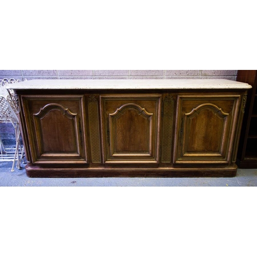 583 - FRENCH 3 DOOR BAR OR SHOP COUNTER WITH MARBLE TOP 250L X 62D X 105H CM