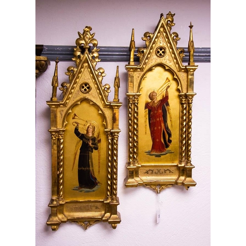 65 - PAIR OF ANTIQUE  HAND PAINTED RELIGIOUS ICONS IN GILTWOOD FRAMES