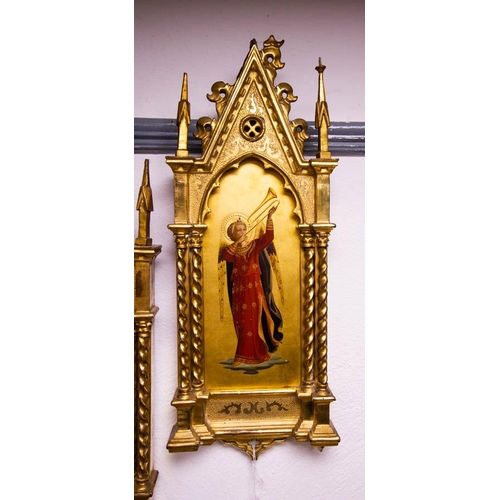 65 - PAIR OF ANTIQUE  HAND PAINTED RELIGIOUS ICONS IN GILTWOOD FRAMES