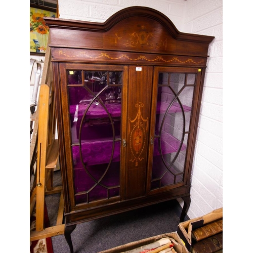 69 - INLAID MAHOGANY 2 DOOR DISPLAY CABINET 110W X 35D X 185H CM