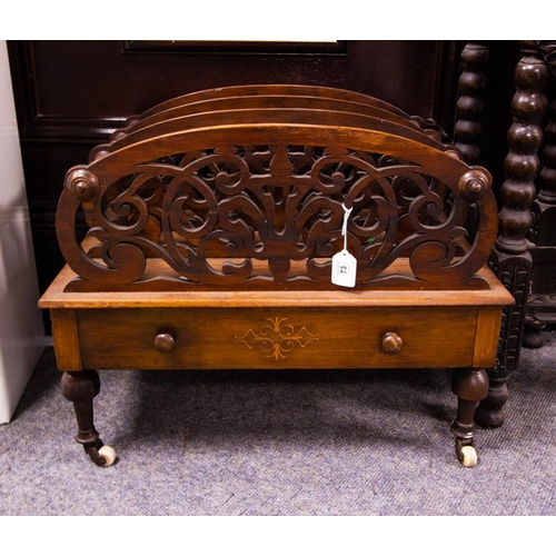 73 - VICTORIAN MAHOGANY CANTERBURY.  55 X 40CM X 45CM HIGH