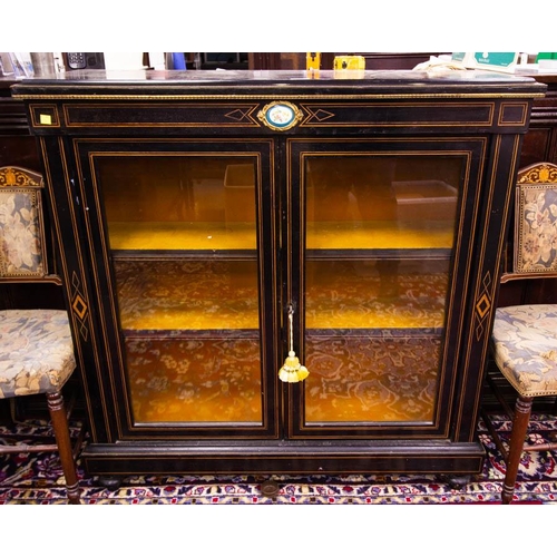 80 - EBONISED 2 DOOR BRASS MOUNTED SIDE CABINET 108W X 35D X 108H CM