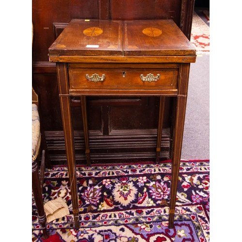 81 - EDWARDIAN INLAID FOLD OVER CARD TABLE 45 X 45 X 80H CM