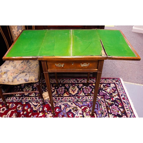 81 - EDWARDIAN INLAID FOLD OVER CARD TABLE 45 X 45 X 80H CM