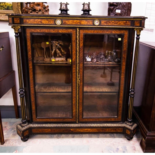 90 - INLAID EBONISED & WALNUT , BRASS MOUNTED FRENCH PIER CABINET 105 X 40 X 108H CM