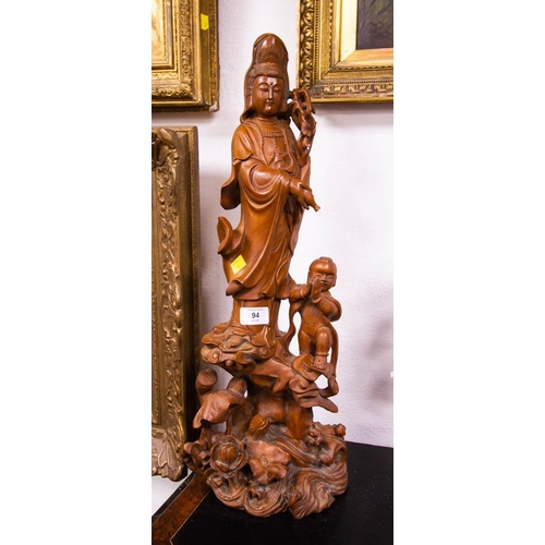 94 - ORIENTAL CARVED STATUE 58H CM