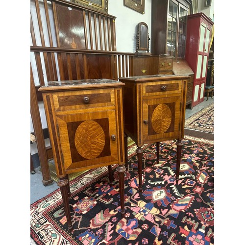 PAIR OF QUALITY INLAID MARBLE FRENCH BEDSIDE CABINETS 40 X 40 X 90H CM