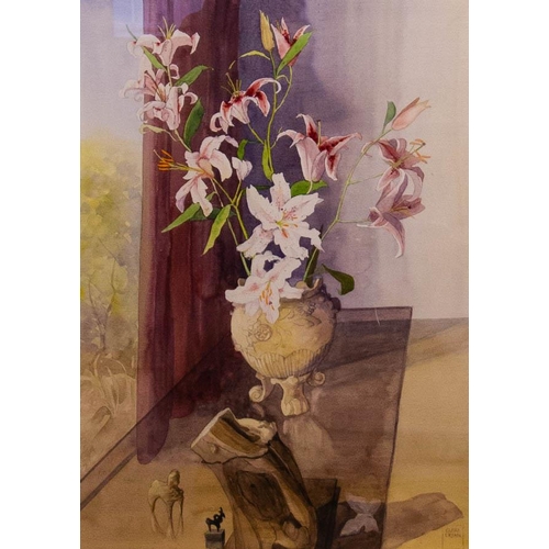 116 - Clare Cryan. 
STILL LIFE  LILYS , 
WATERCOLOUR. SIGNED 
70 X 47CM