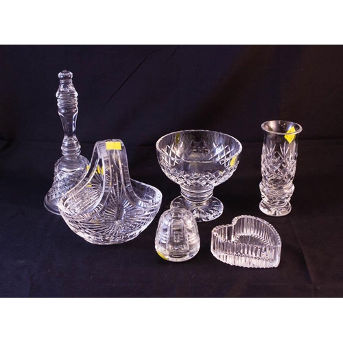 141 - 6 ODD WATERFORD CRYSTAL PIECES INC BASKET, BOWL, BELL ETC