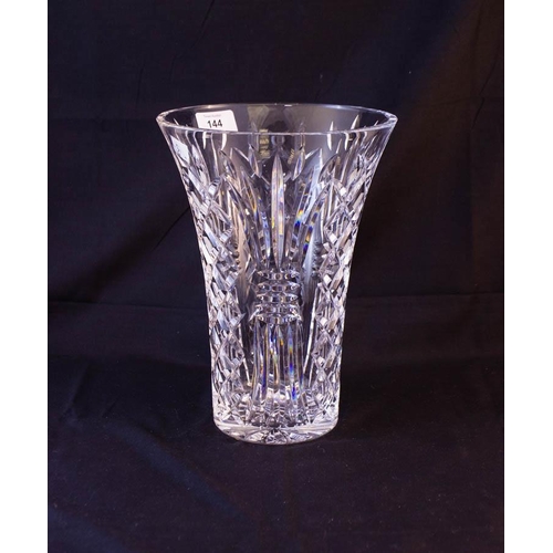 144 - WATERFORD CRYSTAL CUT GLASS VASE WITH BOX 25H X 18W CM