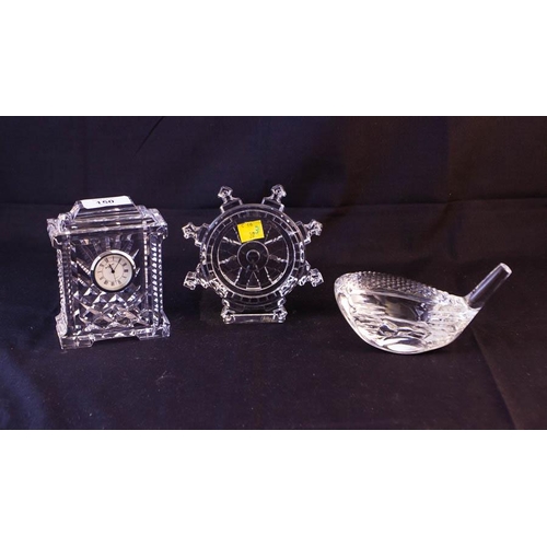 150 - WATERFORD CRYSTAL CLOCK, SHIPS WHEEL + GOLF CLUB