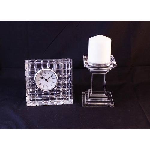 151 - WATERFORD CRYSTAL CLOCK + CANDLE HOLDER