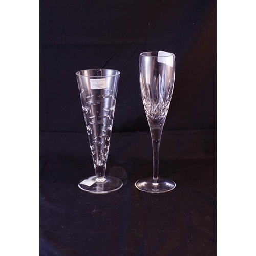 155 - PAIR OF WATERFORD CRYSTAL LISMORE CHAMPAGNES + PAIR OF JASPER CONRAN RAIN LONG WINE GLASSES