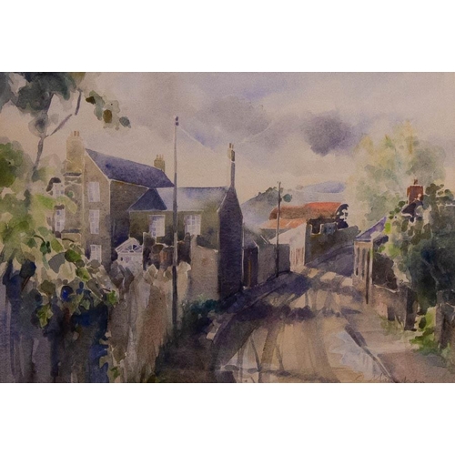 163 - ROSITA MANAHAN B. 1935. 
 CARRICKMINES. 
WATERCOLOUR 36 X 52CM. 
SIGNED