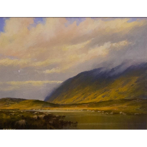 174 - Alan Kenny. 
MOUNTAIN & LAKE SCENE. 
OIL ON CANVAS. 
34 X 44CM. SIGNED