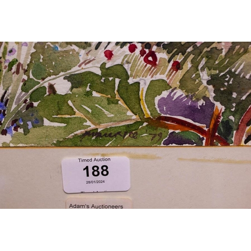 188 - COTTAGE GARDEN. WATERCOLOUR. SIGNED MAURICE '79. 40 X 50CM