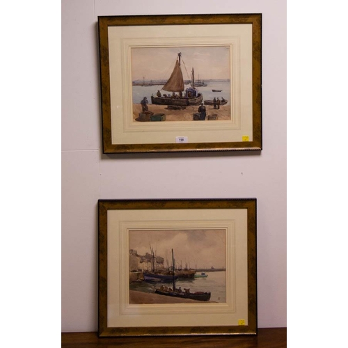 198 - SAMUEL C TAYLOR. 1870-1944. 
2 BRETON HARBOURS.  
2 WATERCOLOURS.23.5 X 31CM. 
ONE  MONOGRAMMED