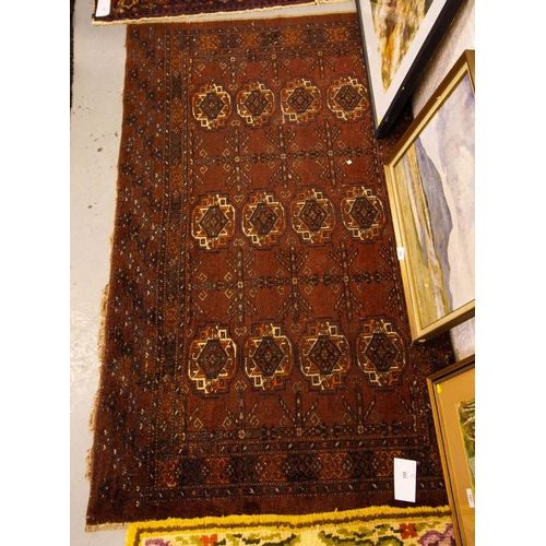 203 - ANTIQUE BURGUNDY GROUND RUG 160 X 93W CM