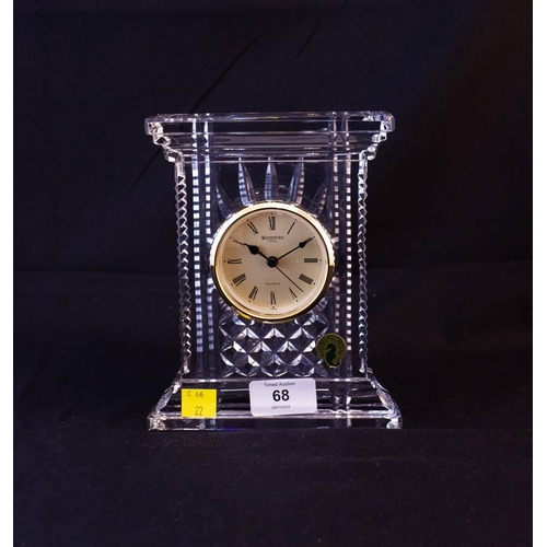 68 - WATERFORD CRYSTAL ROMAN STYLE CLOCK WITH BOX 18H X 14W CM