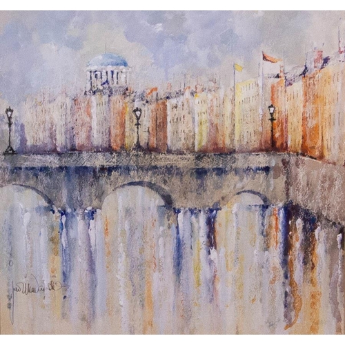 79 - Judith Caulfield Walshe. 
O CONNELL BRIDGE , DUBLIN . 
WATERCOLOUR 
50 X 50CM . 
SIGNED