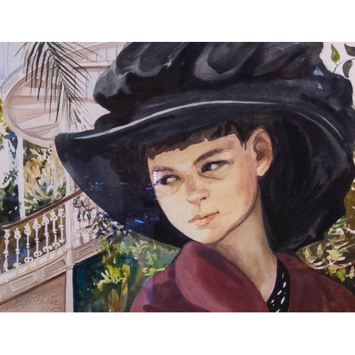 84 - BLAITHIN O' CIOBHAIN. 
GIRL IN A BLACK HAT. 
WATERCOLOUR. 
34 x 33cm  Signed and dated '92