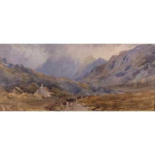 91 - DOUGLAS ALEXANDER RHA 1871 - 1945. 
MOUNTAIN SCENE. 
WATERCOLOUR. 20 X 45CM . 
SIGNED