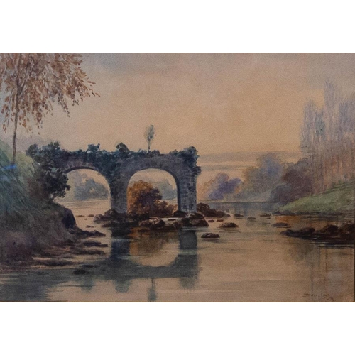 92 - Douglas Alexander 1871-1945. 
BRIDGE. 
WATERCOLOUR. 22 X 30CM. 
SIGNED DOUGLAS A