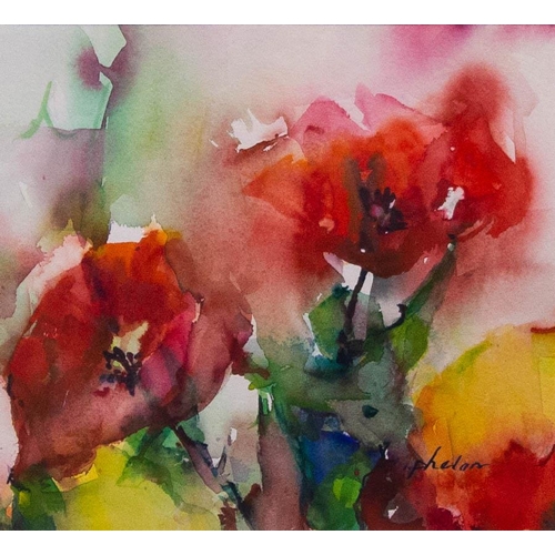 93 - PHELAN. 
WATERCOLOUR POPPIES . 
25 X 23CM.