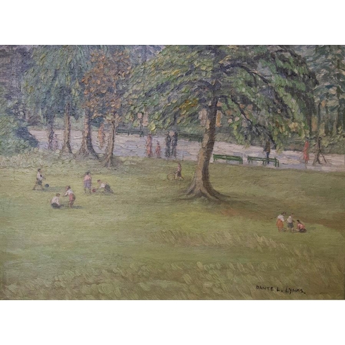 99 - Dante  Lynas. 
PARK SCENE.
 OIL ON BOARD. 30 X 40CM - 
SIGNED