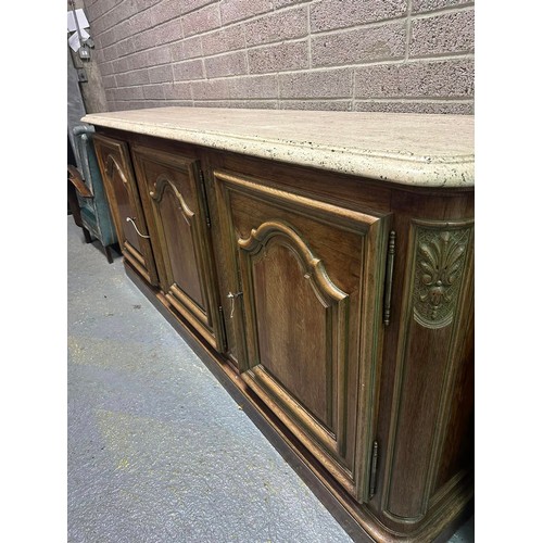 583 - FRENCH 3 DOOR BAR OR SHOP COUNTER WITH MARBLE TOP 250L X 62D X 105H CM