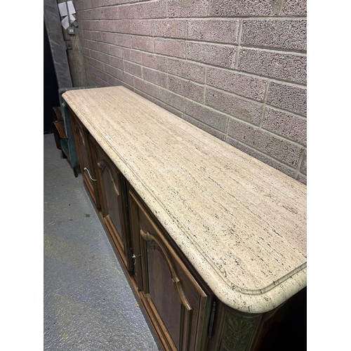 583 - FRENCH 3 DOOR BAR OR SHOP COUNTER WITH MARBLE TOP 250L X 62D X 105H CM