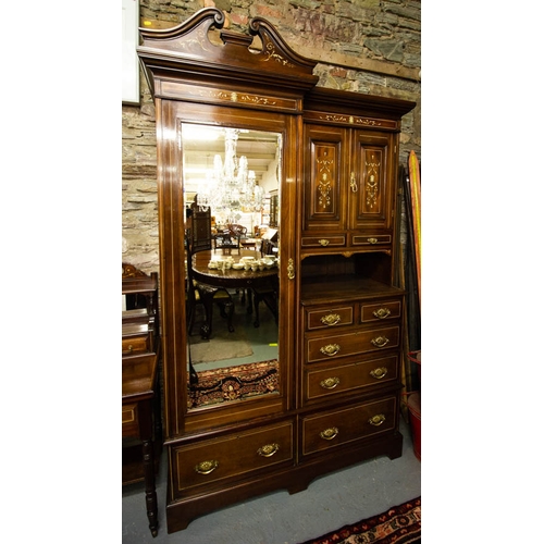 100 - QUALITY EDWARDIAN INLAID MAHOGANY 2 PIECE BEDROOM SUITE.  WARDROBE 150CM WIDE. DRESSING TABLE 115CM ... 