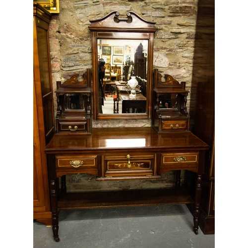 100 - QUALITY EDWARDIAN INLAID MAHOGANY 2 PIECE BEDROOM SUITE.  WARDROBE 150CM WIDE. DRESSING TABLE 115CM ... 