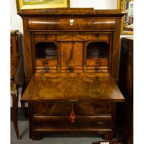 26 - VICTORIAN MAHOGANY DROP FRONT BUREAU WITH CHEST BASE. 170 X 51 CM X 155CM HIGH