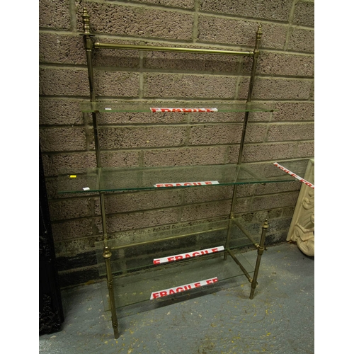 572 - PAIR OF BRACKETS + GLASS SHELF + METAL FRAMED SHELF