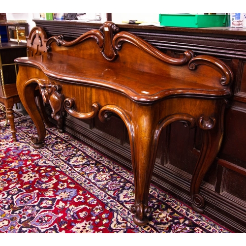 67 - QUALITY VICTORIAN MAHOGANY SHAPED FRONT CONSOLE TABLE. 185CM LONG X 55 X 110CM HIGH