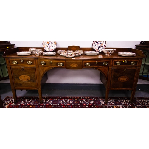 74 - INLAID BOW FRONT SIDEBOARD 222W X 60D X 94H CM